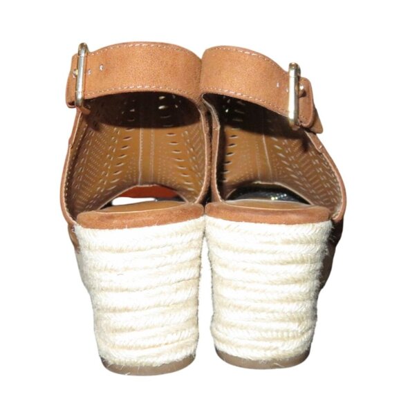 Liz Claiborne Brown Espadrille Leather Lazer Cut Platform Comfort Wedge Sandal 8 - Picture 5 of 11
